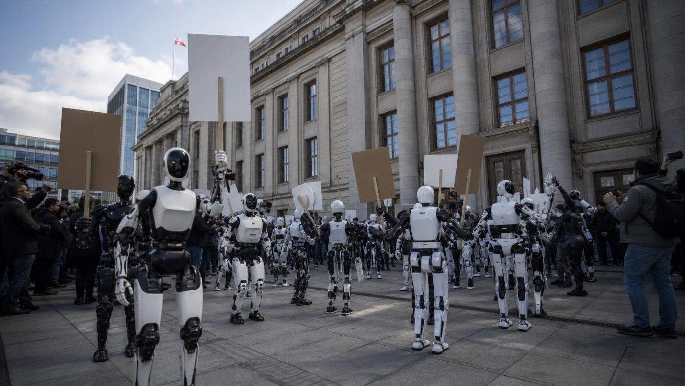 30 robots marchan en Varsovia y piden reglas para la IA: "Defiendan los puestos de trabajo"