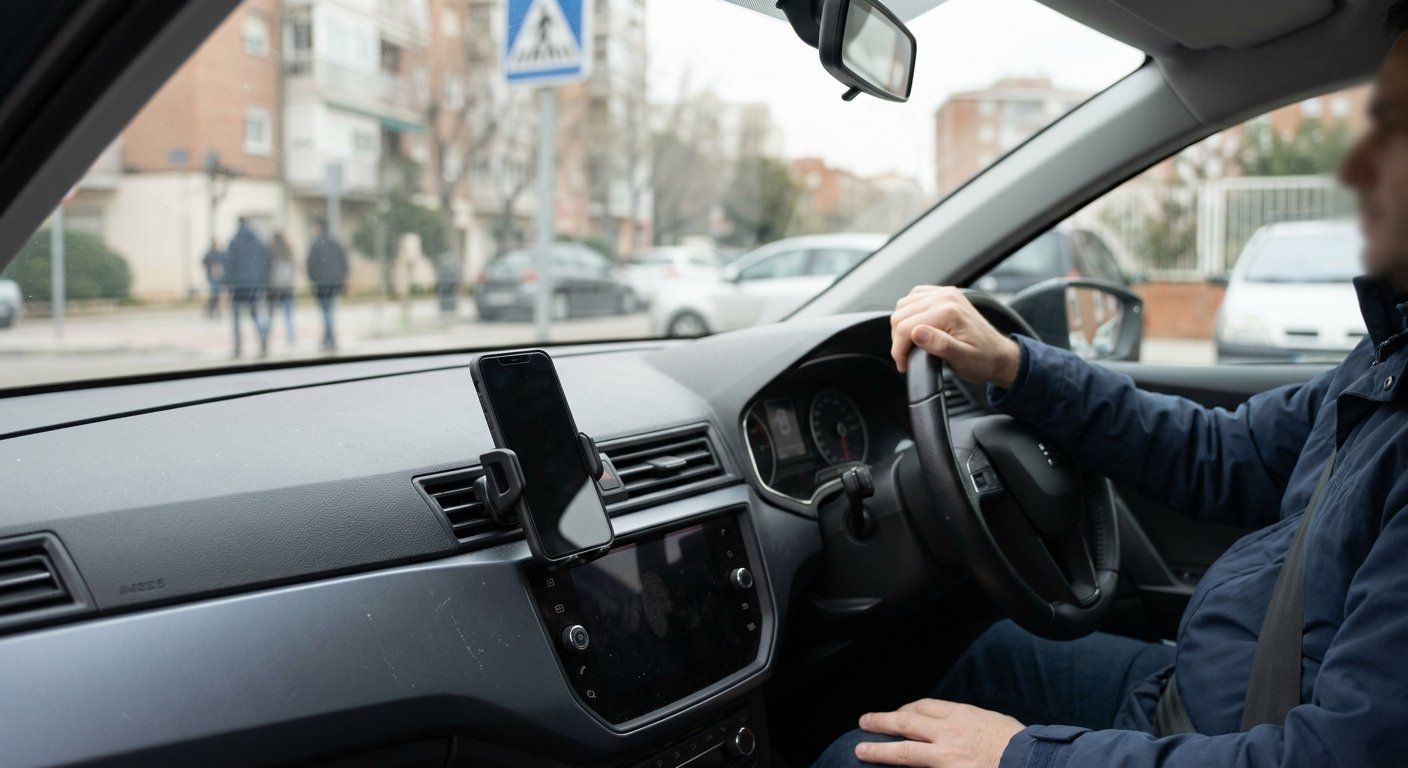 DGT: el móvil en el parabrisas debe dejar la visión “diáfana”; si lo colocas mal, multa de hasta 200 € y 3 puntos