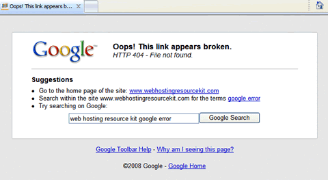 Mensaje Google 404