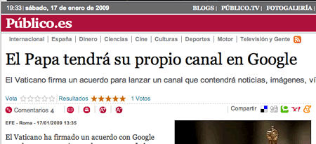 'El Papa tendrá su propio canal en Google'. En realidad, lo tendrá en YouTube.